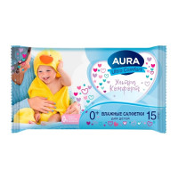 Детские влажные салфетки Aura (Аура) Ultra Comfort, 15 шт