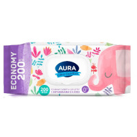 Детские влажные салфетки Aura (Аура) Ultra Comfort, с крышкой, 200 шт