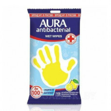 Влажные салфетки антибактериальные Aura (Аура) Лимон, 15 шт