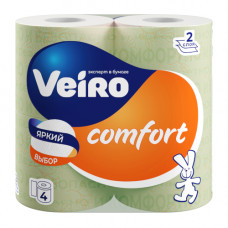 Туалетная бумага Veiro (Вейро) Comfort, цвет белый, 2-х слойная, 4 шт