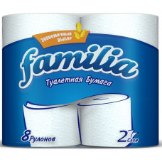 Туалетная бумага Familia (Фамилия) Экономичный выбор, цвет белый, 2-х слойная, 8 рулонов