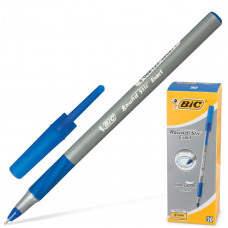 Ручка шариковая Bic (Бик) Round Stic Exact, корпус серый, резиновый упор, цвет синий, линия письма 0,28 мм
