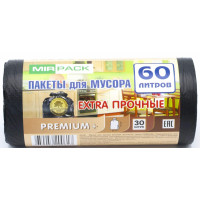 Мешки для мусора ПВД MirPack (МирПак) Premium+, черные, 60 л, 20 мкм, 30 шт