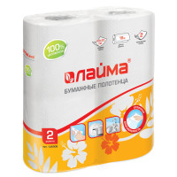 Полотенца бумажные бытовые Лайма, спайка 2 шт, 2-слойные, 22х23 см, 2х18 м