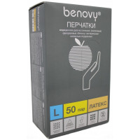 Перчатки медицинские смотровые латексные Benovy (Бенови), гладкие, размер L, 50 пар Перчатки медицинские смотровые латексные Benovy (Бенови), гладкие, размер L, 50 пар
