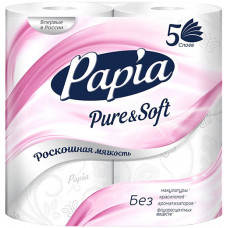 Туалетная бумага Papia (Папия) Pure&Soft, 5-слойная, 4 рулона