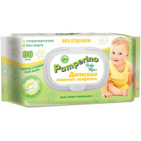 Детские влажные салфетки Pamperino без отдушки, пластиковый клапан, 80 шт