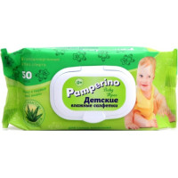 Детские влажные салфетки Pamperino (Памперино) с экстрактом Алоэ вера, пластиковый клапан, 50 шт
